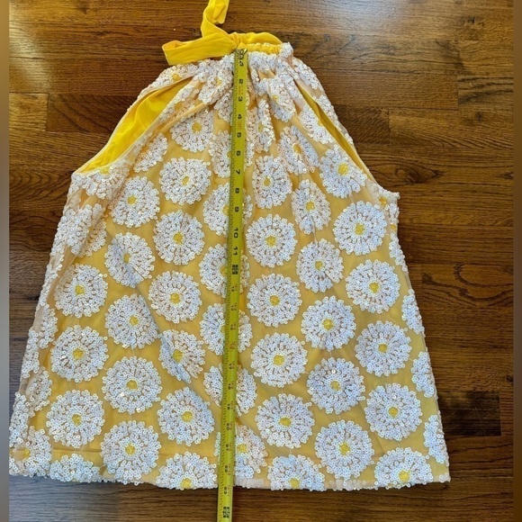 TRINA TURK Rancho sequin yellow & white floral tie back halter top size medium - Picture 5 of 11